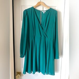 Express Green Long Sleeve Surplice Skater Dress -Sz L